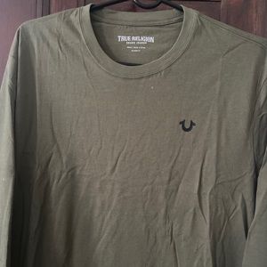 True Religion Stripe Long Sleeve Army green Henley  men small